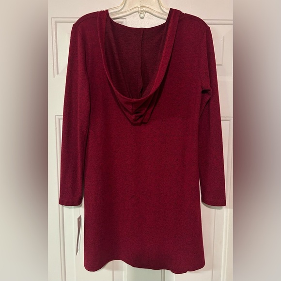 Women’s Tiana B A-line Midi Dress Burgundy LS Pullover Hooded Soft Sz S - Picture 3 of 8